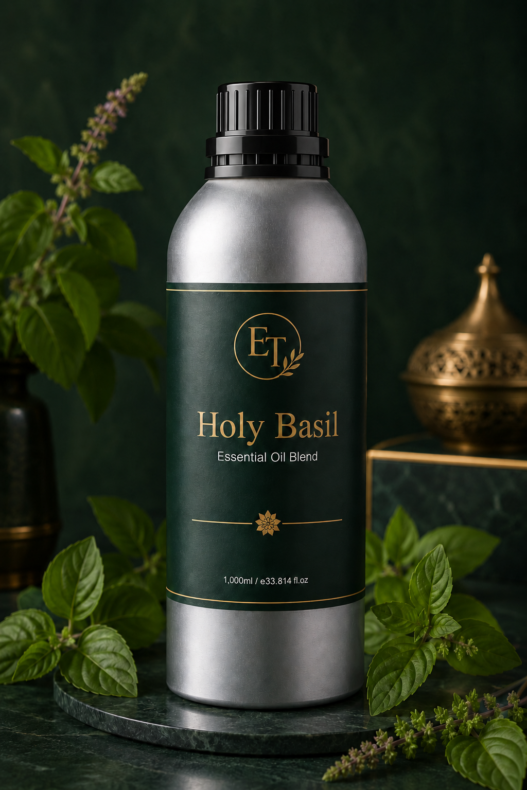 Holy Basil essential oil in 1kg aluminium bottle